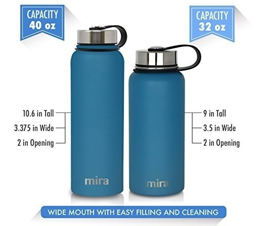 MIRA Insulated Double Wall Vacuum Stainless Steel Water Bottle 32oz HawaiianBlue