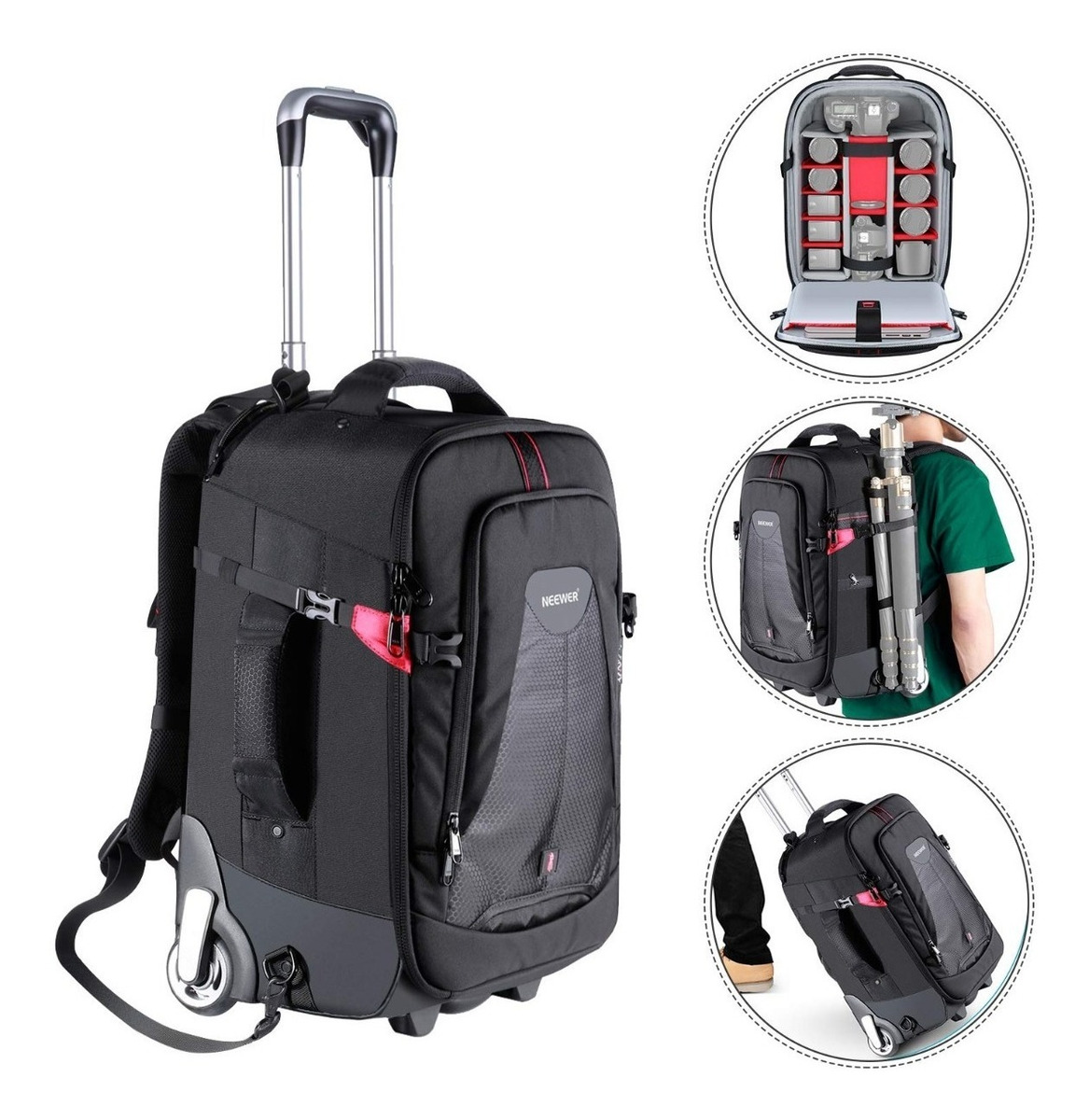 Cámara Impermeable Mochila Con Ruedas DSLR SLR digatal Videocámara Hombro Bolsas