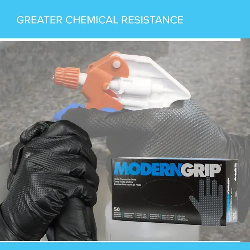 Large Latex Free Industrial and Household Modern Grip 18195-L Nitrile 8 mil Thickness Premium Disposable Heavy Duty Gloves Powder Free Black Diamond Textured for Superior Grip 50 count