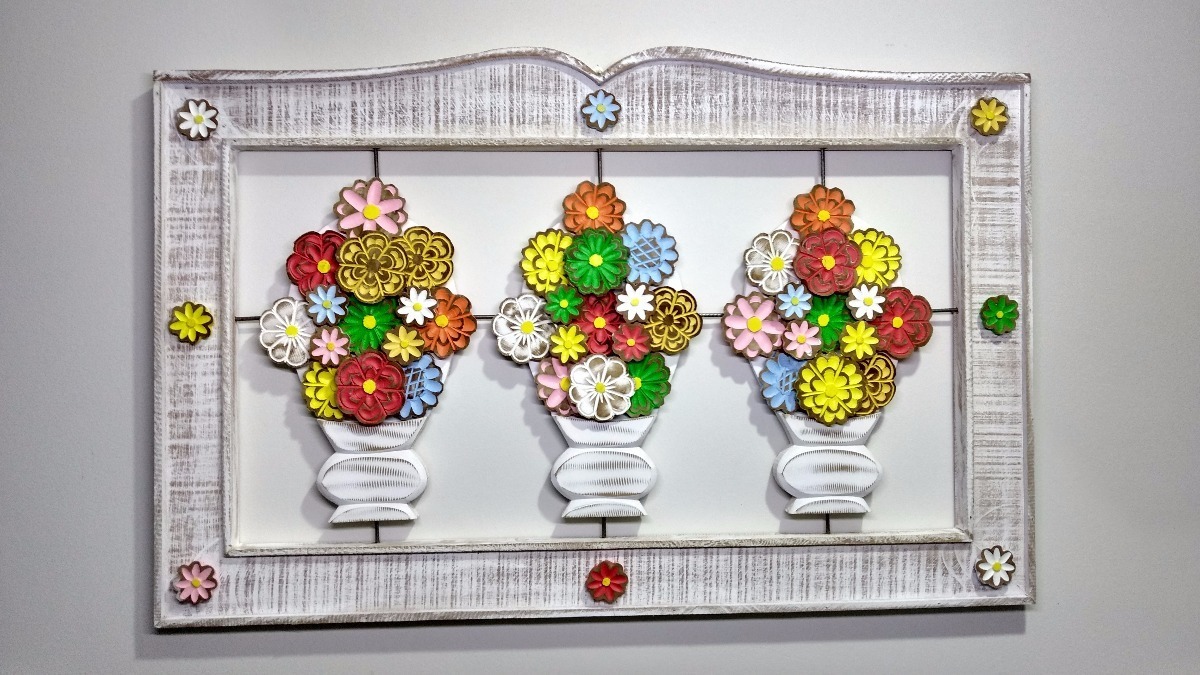 Moldura Quadro Artesanal Em Madeira Com Vasos De Flores R$ 299,00 em Mercado Livre Artesanato Com Tecido De Chita ~ Moldura Quadro Artesanal Em Madeira Com Vasos De Flores R$ 299,00 em Mercado Livre