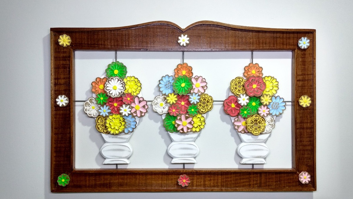 Moldura Quadro Madeira Demoliç u00e3o Com Vasos De Flores 95cm R$ 299,00 em Mercado Livre Artesanato Quadros De Madeira ~ Moldura Quadro Madeira Demoliç u00e3o Com Vasos De Flores 95cm R$ 299,00 em Mercado Livre