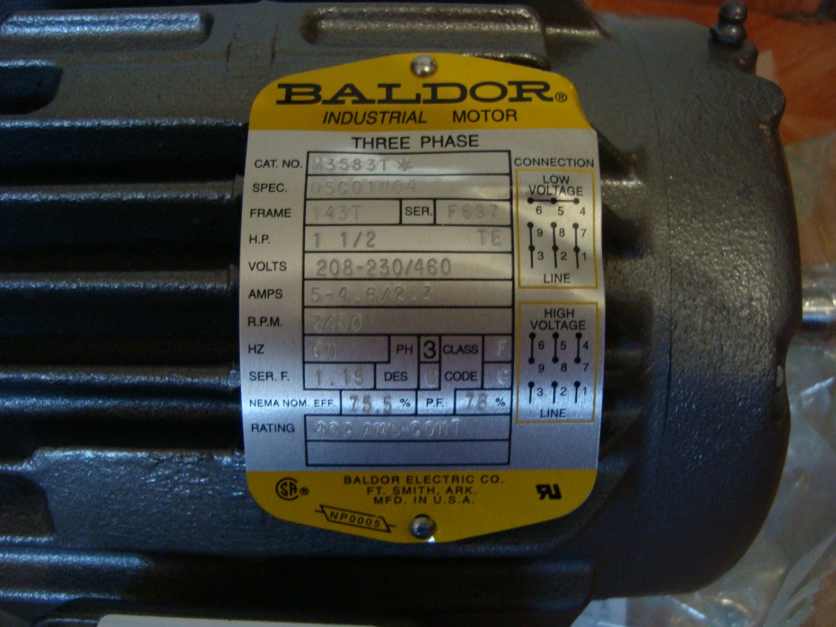 Motor Baldor M3583t Nuevo De 1 5 Hp 220 440 Volts