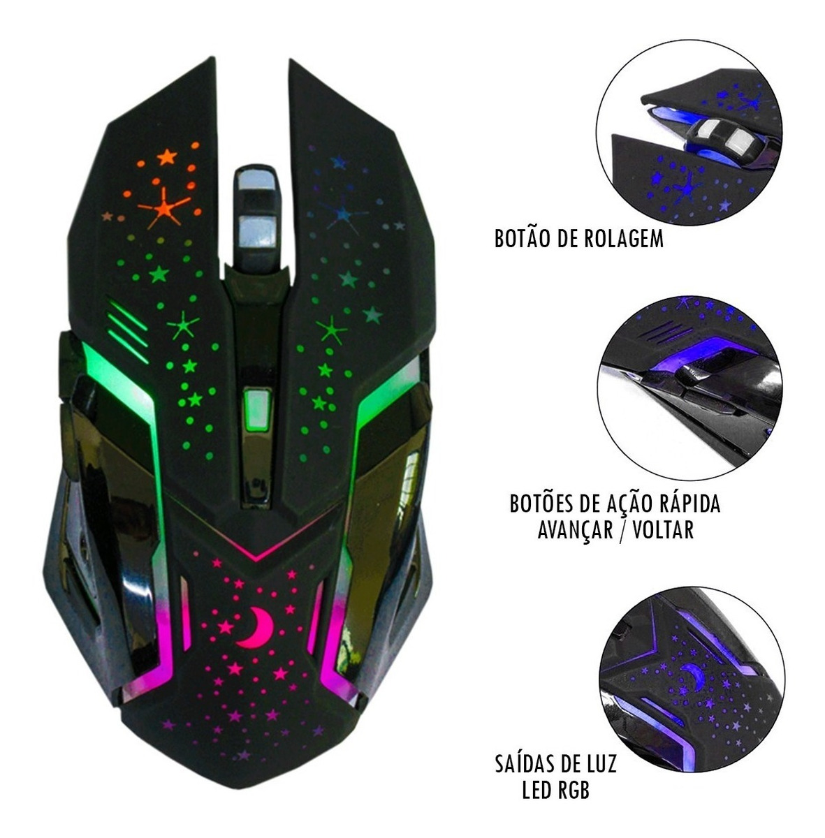 Mouse Gamer 3200dp Sem Fio Luz Led Rgb Dhj-911 - R$ 45,99 em Mercado Livre