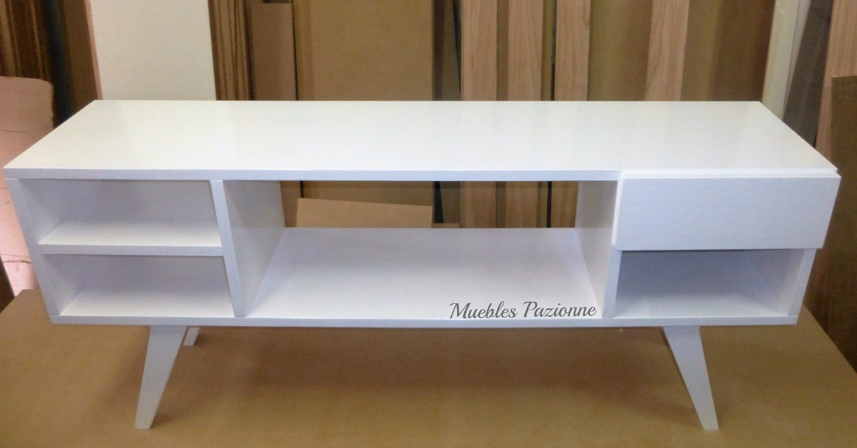 Mueble bajo tv retro americano madera paraiso color blanco ... Muebles haya y blanco