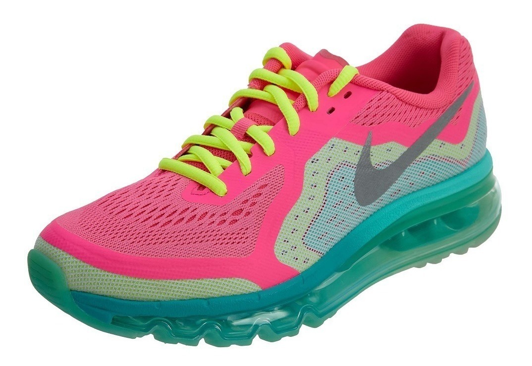 Mujer Tenis Nike Air Max 2014 Suela 360 Women Fucsia \u0026 Verde