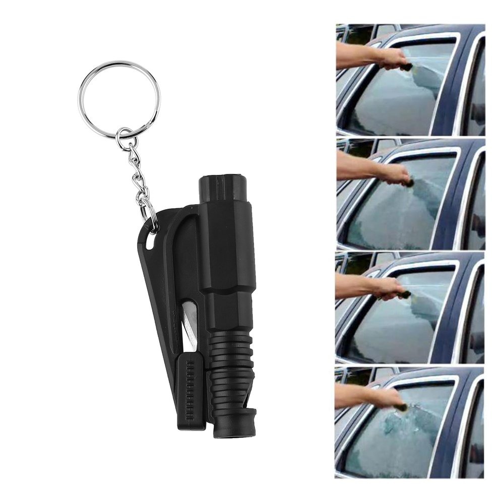 Multifuncional Tama/ño port/átil Al aire libre Emergencia Martillo de seguridad Autom/óvil Ventana de vidrio Interruptor del cintur/ón de seguridad Herramienta Cortador del cintur/ón de seguridad Negro