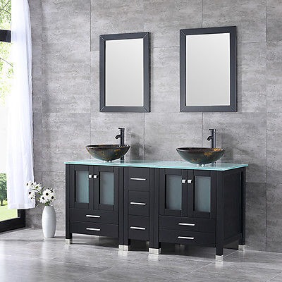 Negro 60,6 Cuarto De Baño Vanidad Armarios Madera Maciza Co ... Negro 60,6 Cuarto De Baño Vanidad Armarios Madera Maciza Co ...