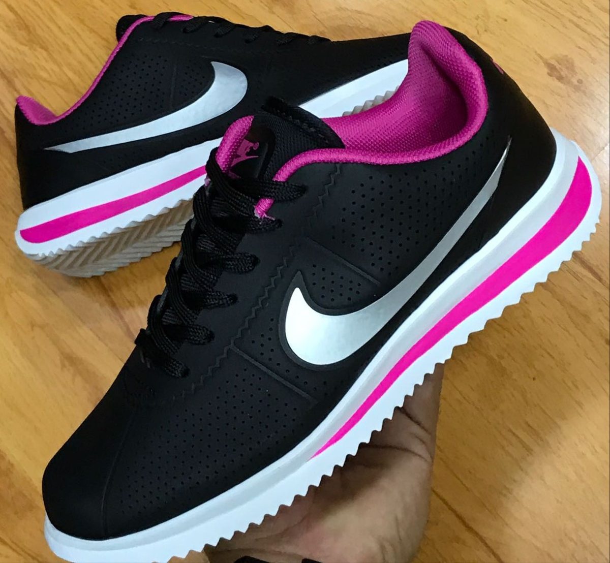 nike cortez black with pink