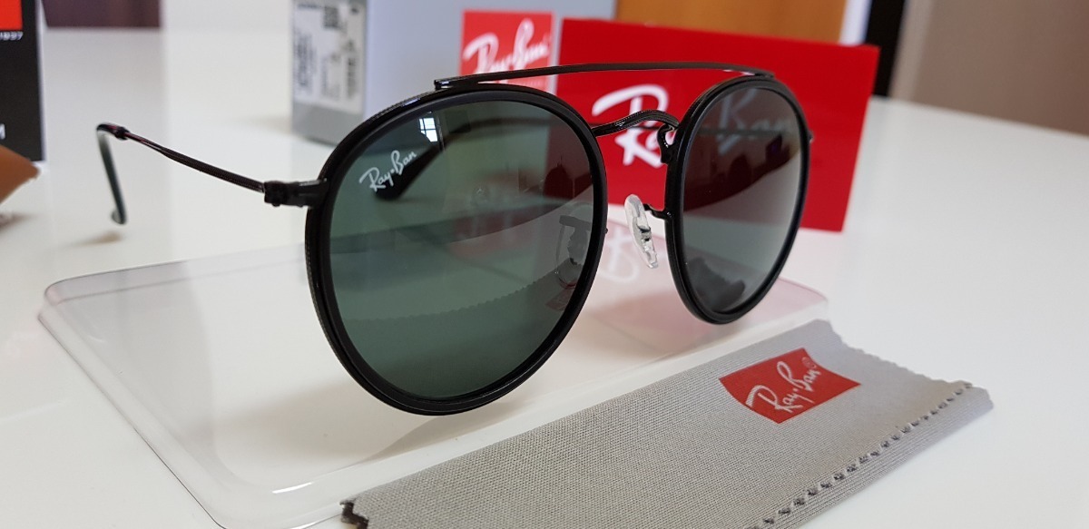oculos de sol ray ban round double bridge preto rb3647 oculos de sol ray ban round double bridge preto rb3647