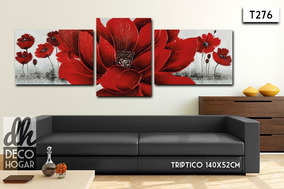 Oferta Triptico Flores 140x52cm Cuadros Decorativos Moderno