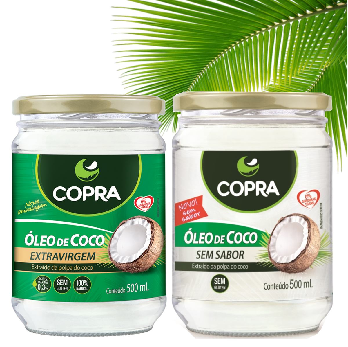 Óleo De Coco Extra Virgem 500ml + Óleo Coco Sem Sabor 500ml - R$ 52,95
