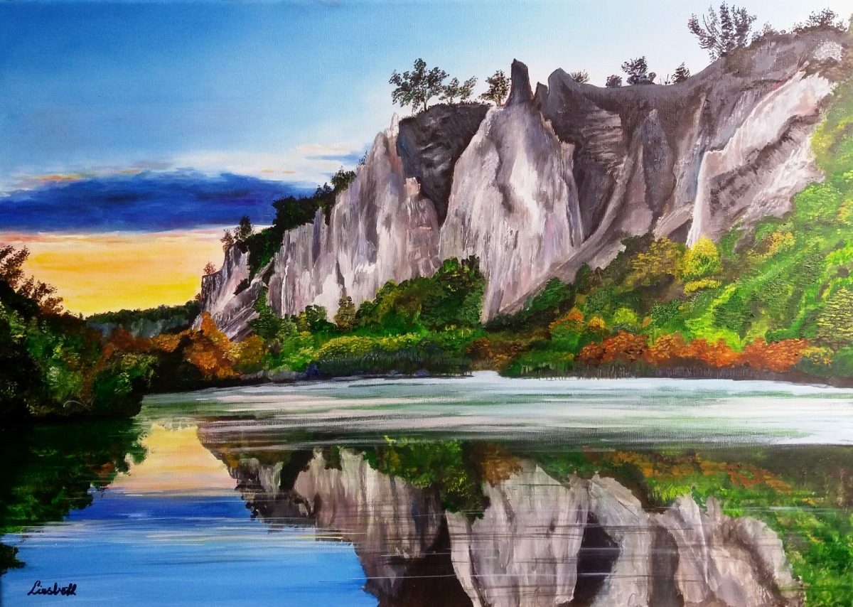 Cuadro Óleo Pintura Arte - Paisaje De Lago Rocas Bosque - $ 110.000 en
