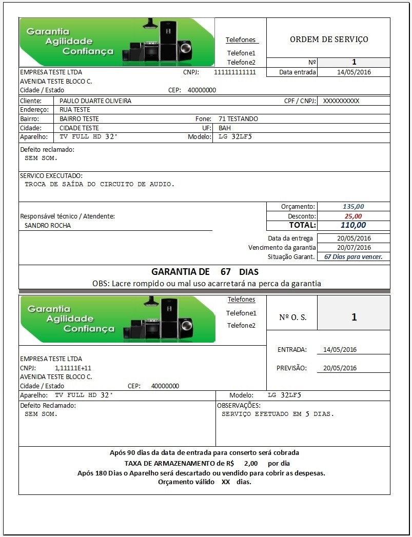 Ficha De Ordem De Servico