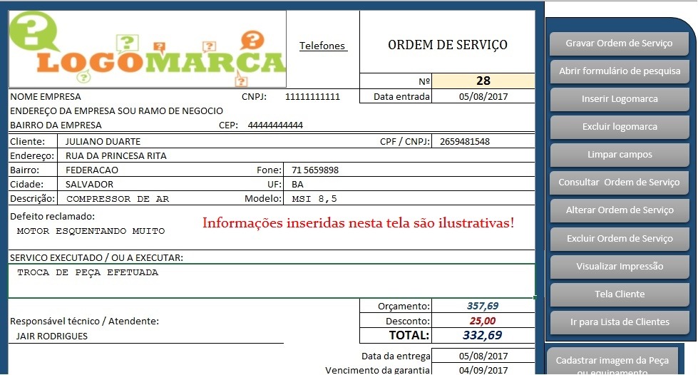 Ordem de serviço excel