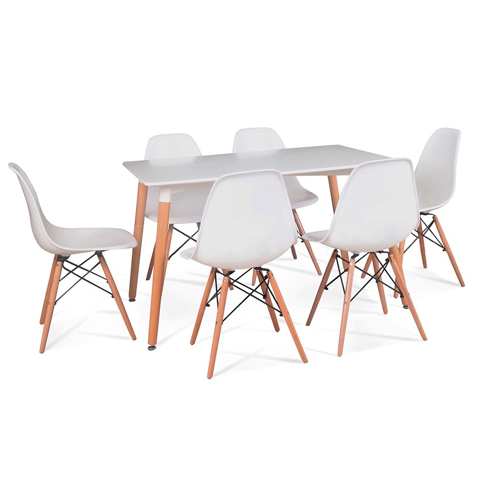 Rectangular6 Mesa Eames Comedor Sillas Pack 1 Blanca TFJl1c3K