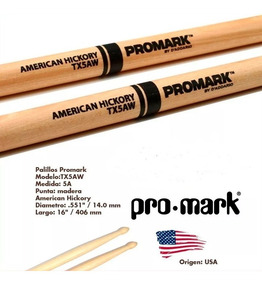 Pro Mark American Hickory 5A baquetas de percusi/ón con punta de madera
