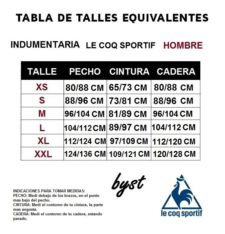 tabla de tallas le coq sportif argentina