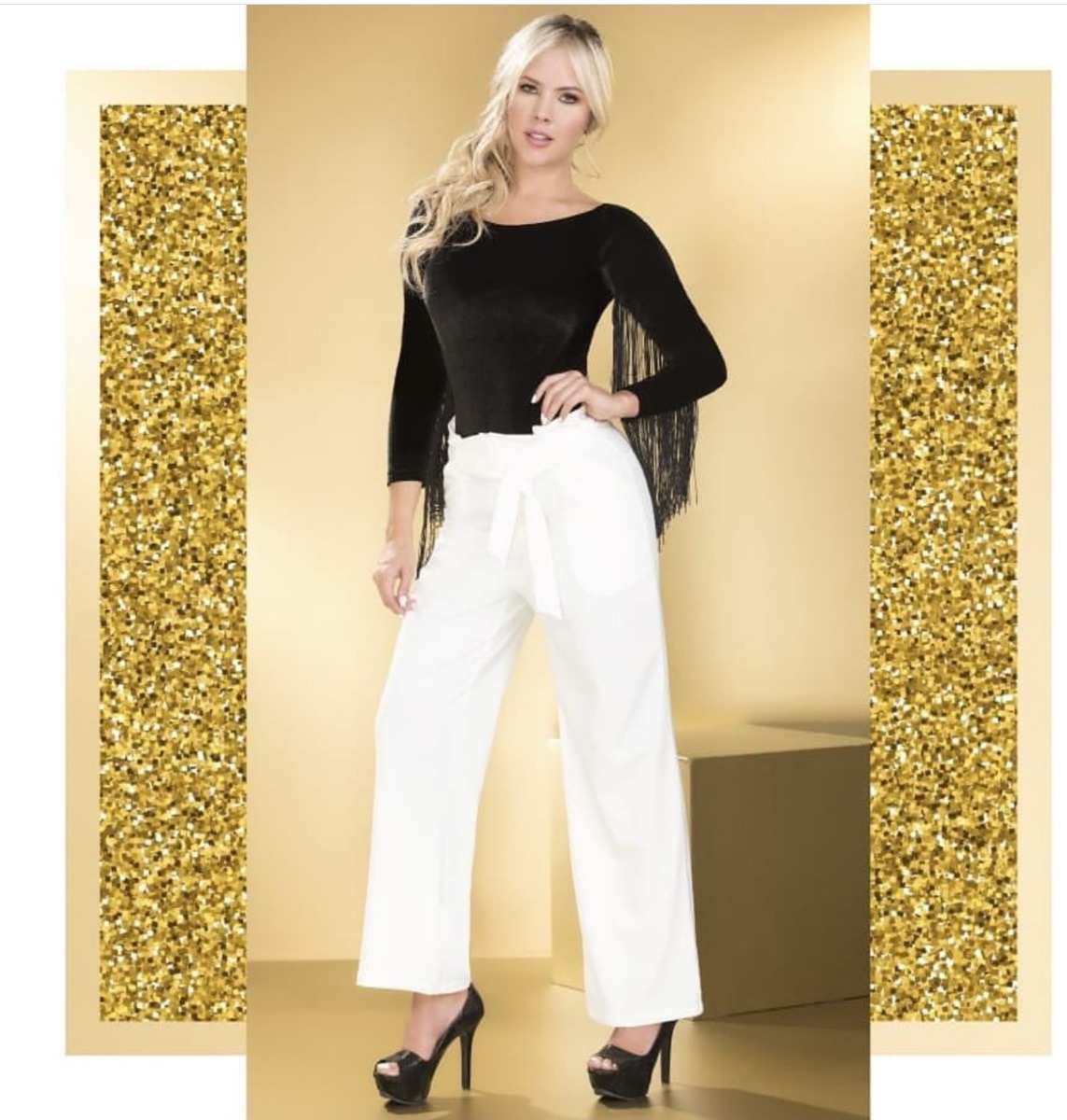 De Pantalon Palazzo Alto Mujer Tiro Crema H9D2IWE