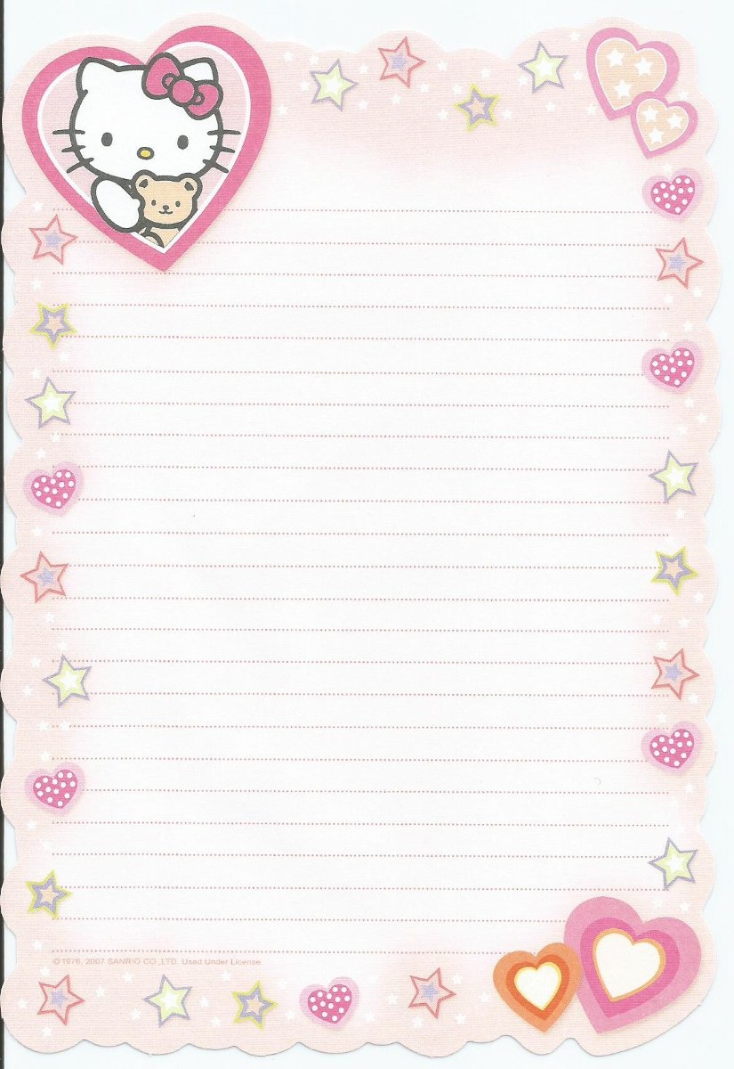 Papel De Carta Rosa Coleção Hello Kitty Sem Envelope - R 
