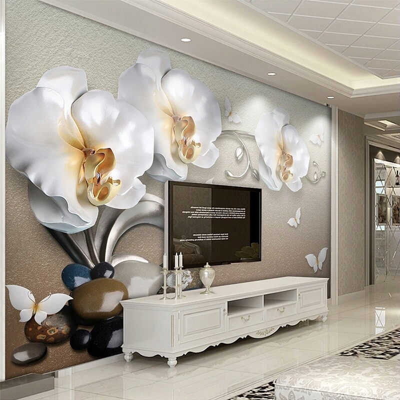 Papel De Parede 3d Orquidea Branca Flor Sala Quarto 5m2 R 42500