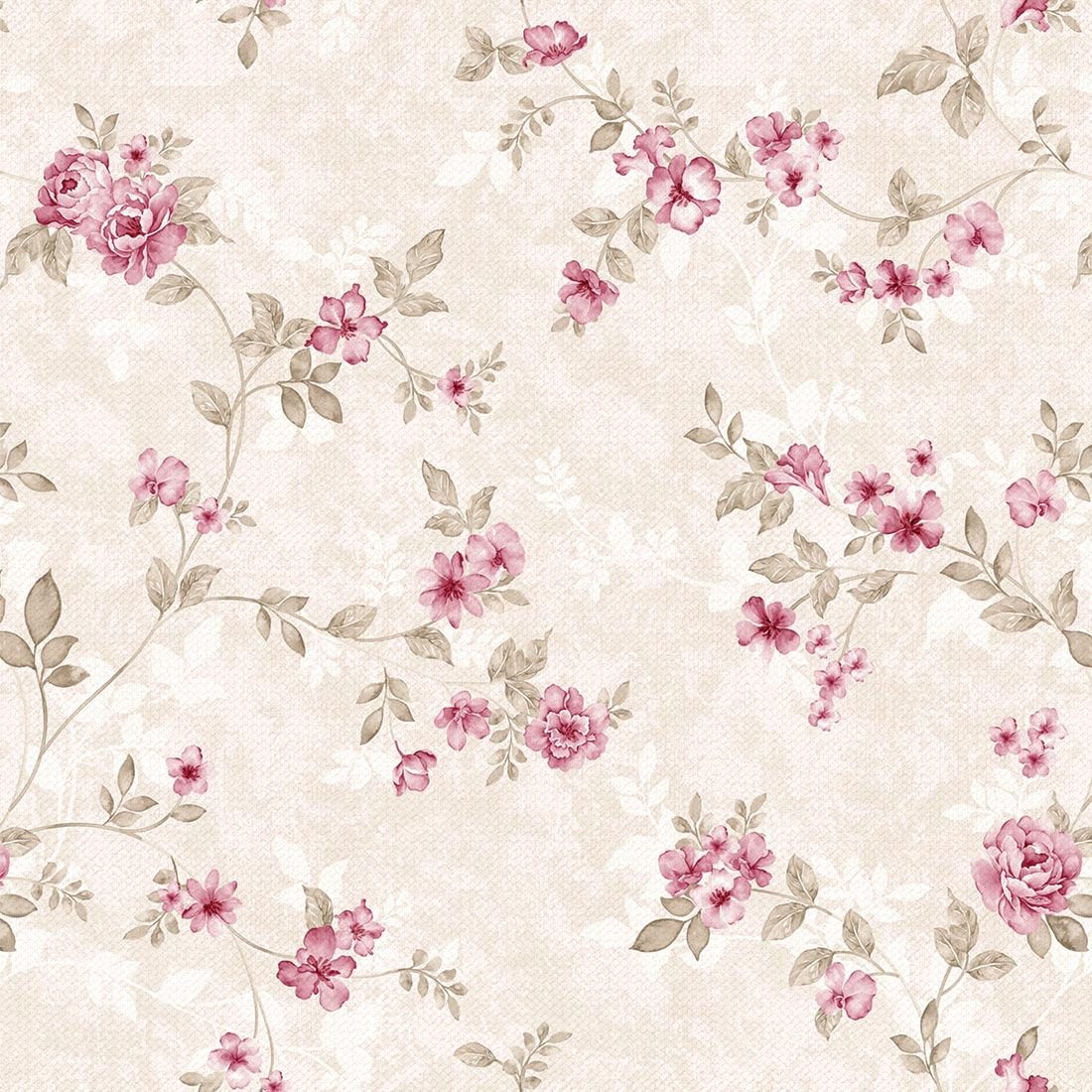 Papel De Parede Ramos De Flores Papel De Parede Floral Rosa Adesivo Vinílico - 797 - R$ 39,90 em