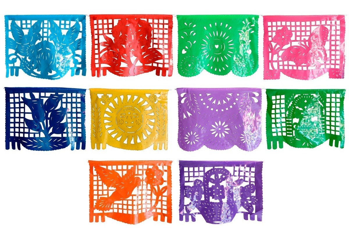 Enramada De Papel Picado Papel Picado - Enramada En Plástico Picado Flores Y Colores - $ 380.00