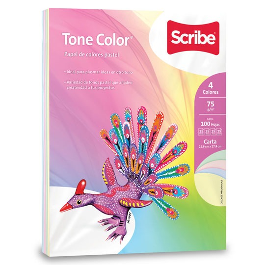 Papel Scribe Tone 4 Colores Mix Pastel Carta 75 Gr 100 