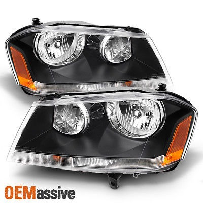 Fits 08-14 Dodge Avenger Black Replacement Headlights Headlamps Left Right