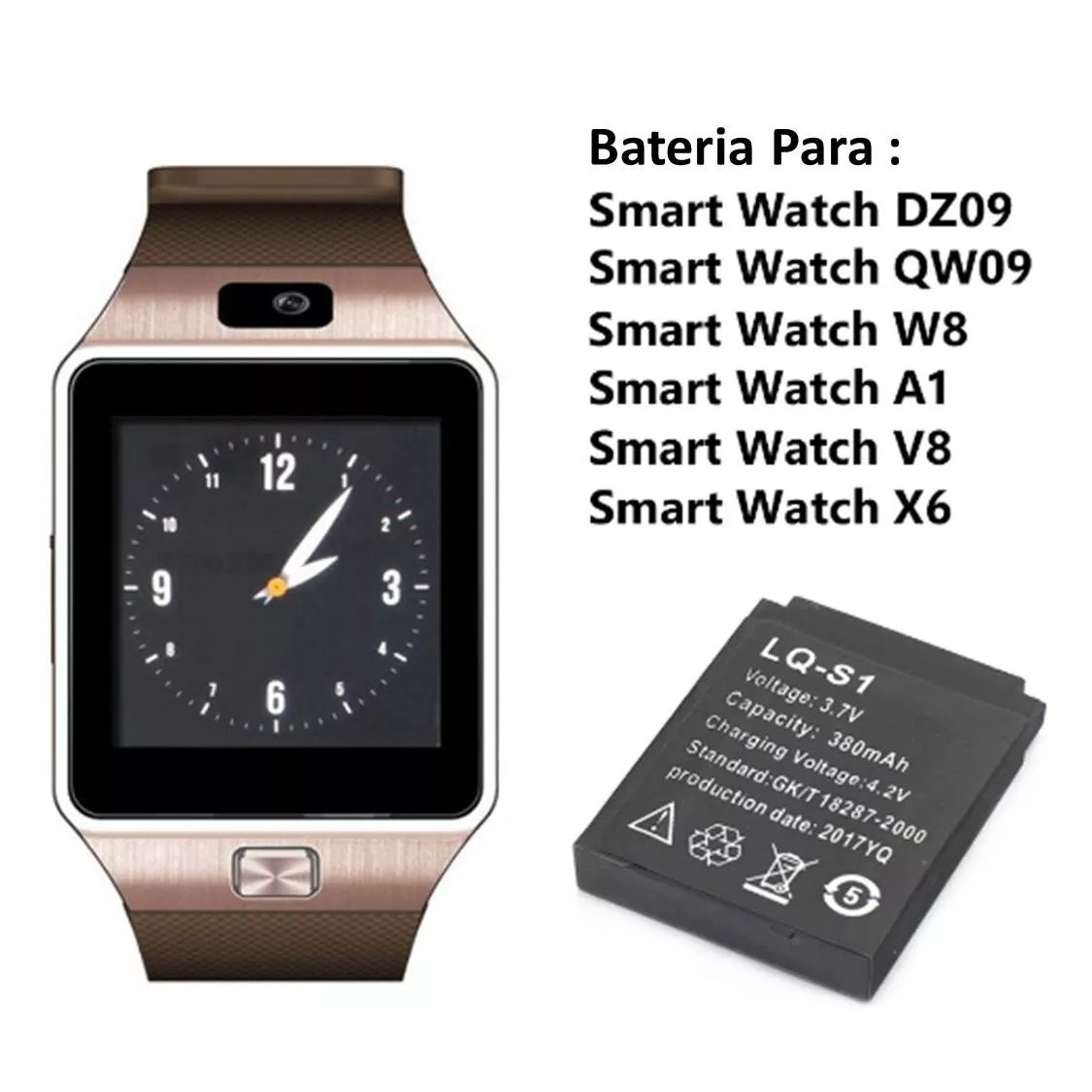 Bateria Para Relógio Smart Watch Gt08 Dz09 V8 A1 380mah 3.7v - R$ 18,49 em Mercado Livre