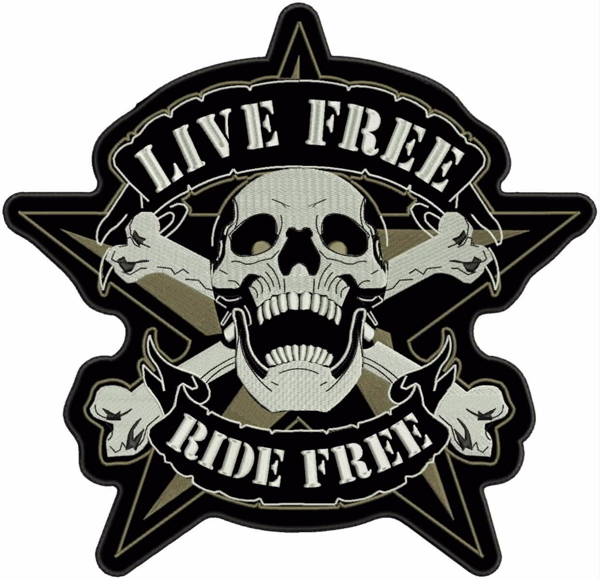 Patch Bordado Caveira Live Free Ride Grande Moto 29cm 