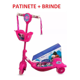 Patinete Infantil Musical Frozen Com Cesta + Brinde