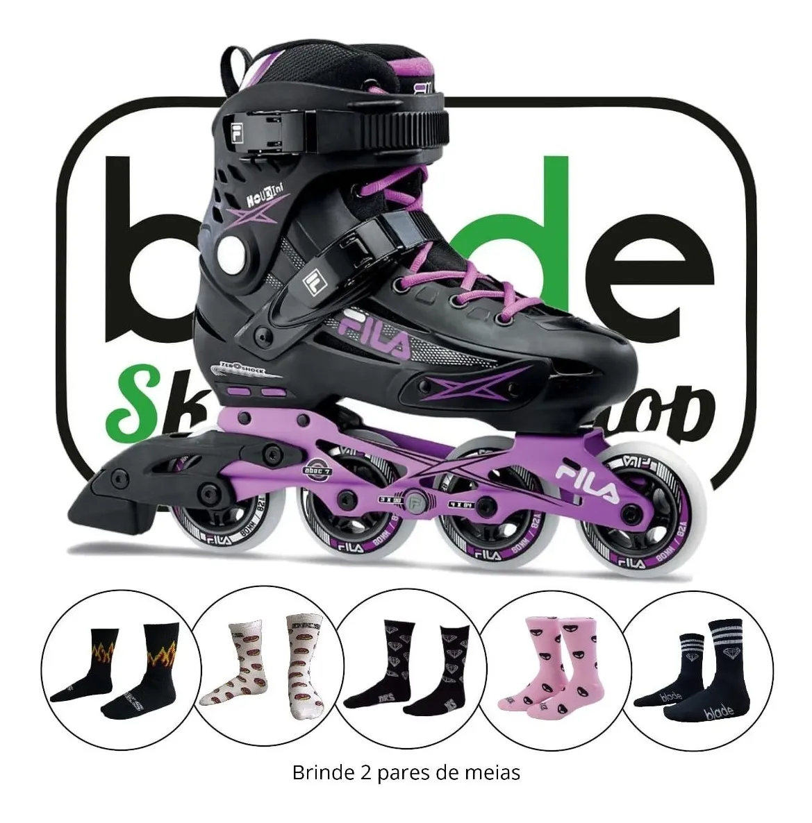 BLADESKATESHOP | Patins Fila Base Híbrida Madame Houdini Pto/violet + Brinde - R$ 1.045,00