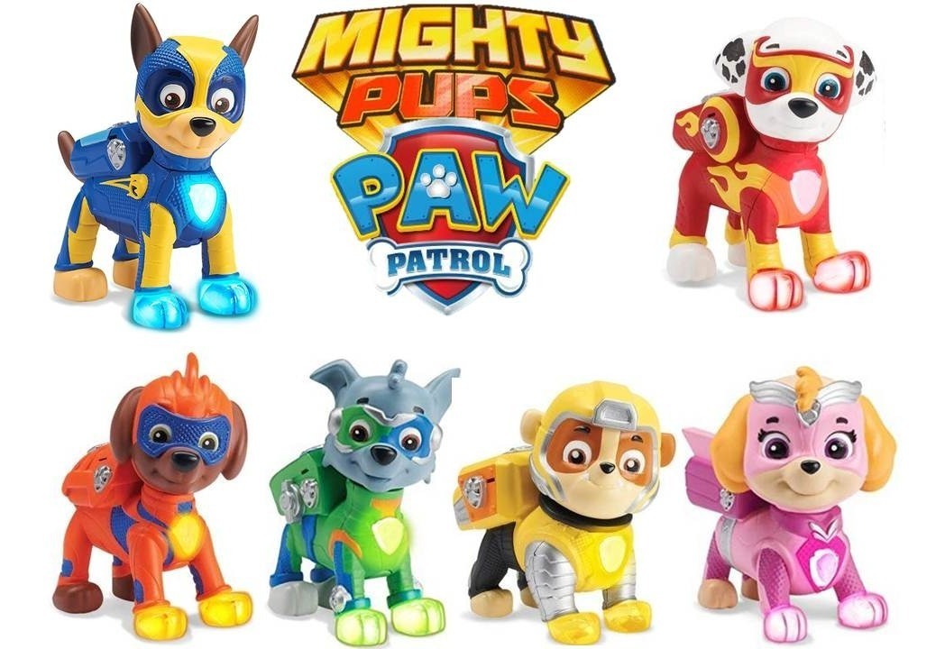 Paw Patrol C/ Luz Mighty Pups Marshal Chase Rocky Sky Zuma ...