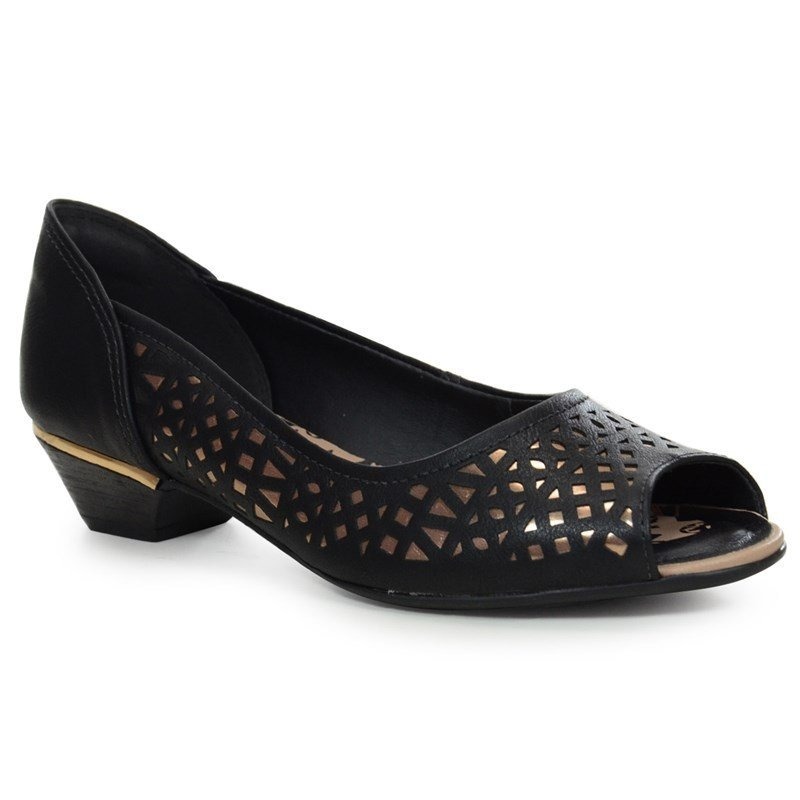 peep toe salto baixo preto