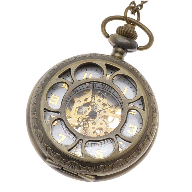 Pendiente Reloj De Bolsillo Mecánico C/tapa Flor Latón Envej - $ 742.30