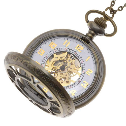 Pendiente Reloj De Bolsillo Mecánico C/tapa Flor Latón Envej - $ 742.30