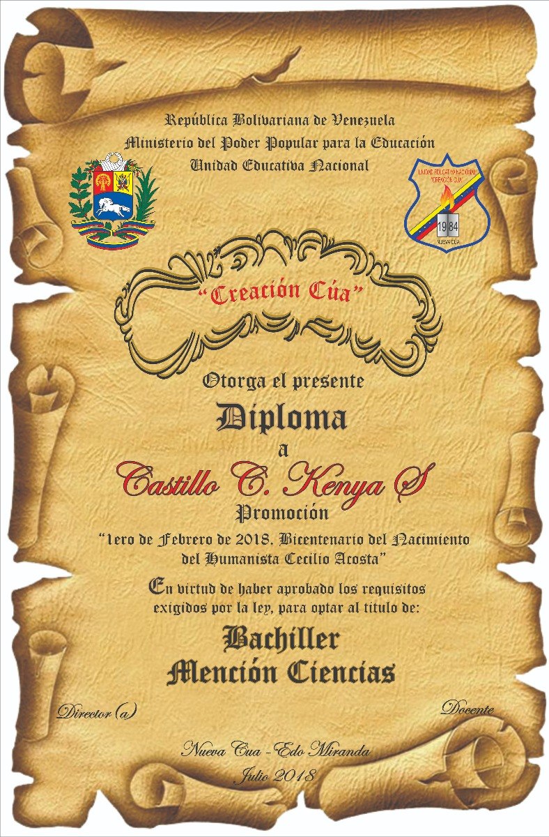 Pergamino Diplomas Impresión Diseño Graduación Bachiller 