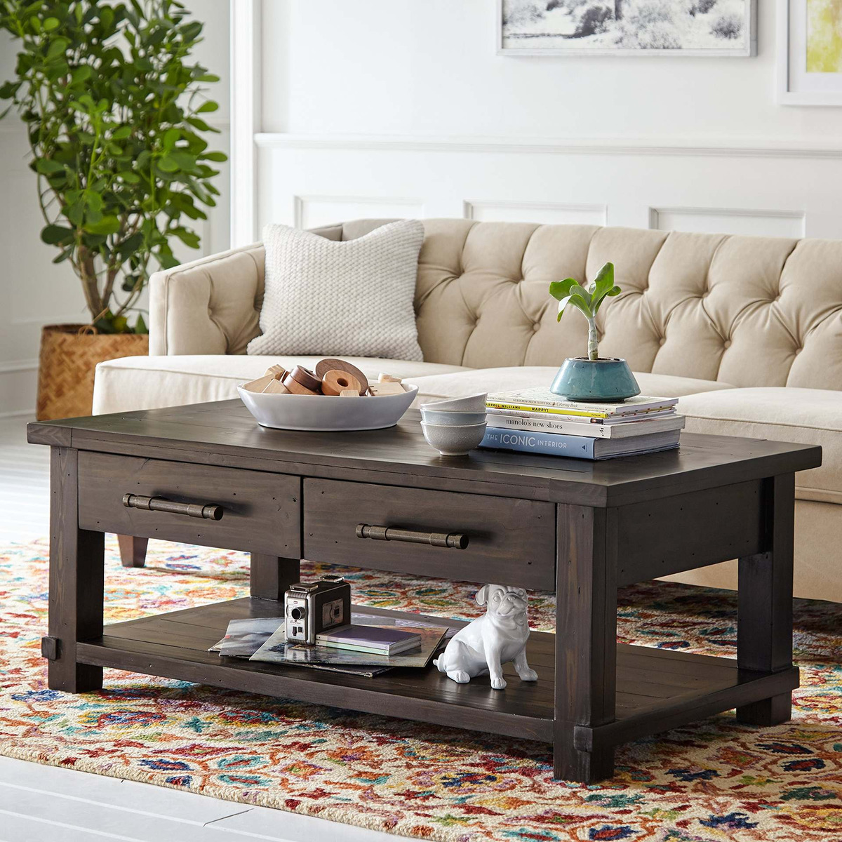 Espresso Stone Beam Ferndale Rustic Coffee Table 51w