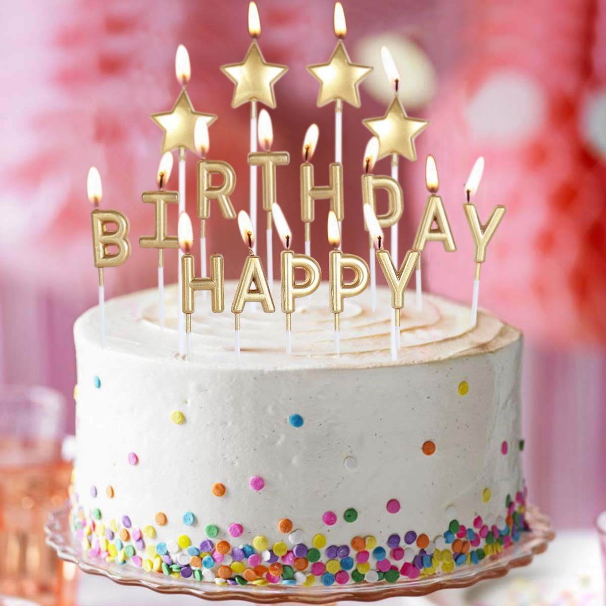 Pinkblume Oro Feliz Cumpleaños Vela, Star Cake Toppers Pinkblume Oro Feliz Cumpleaños Vela, Star Cake Toppers