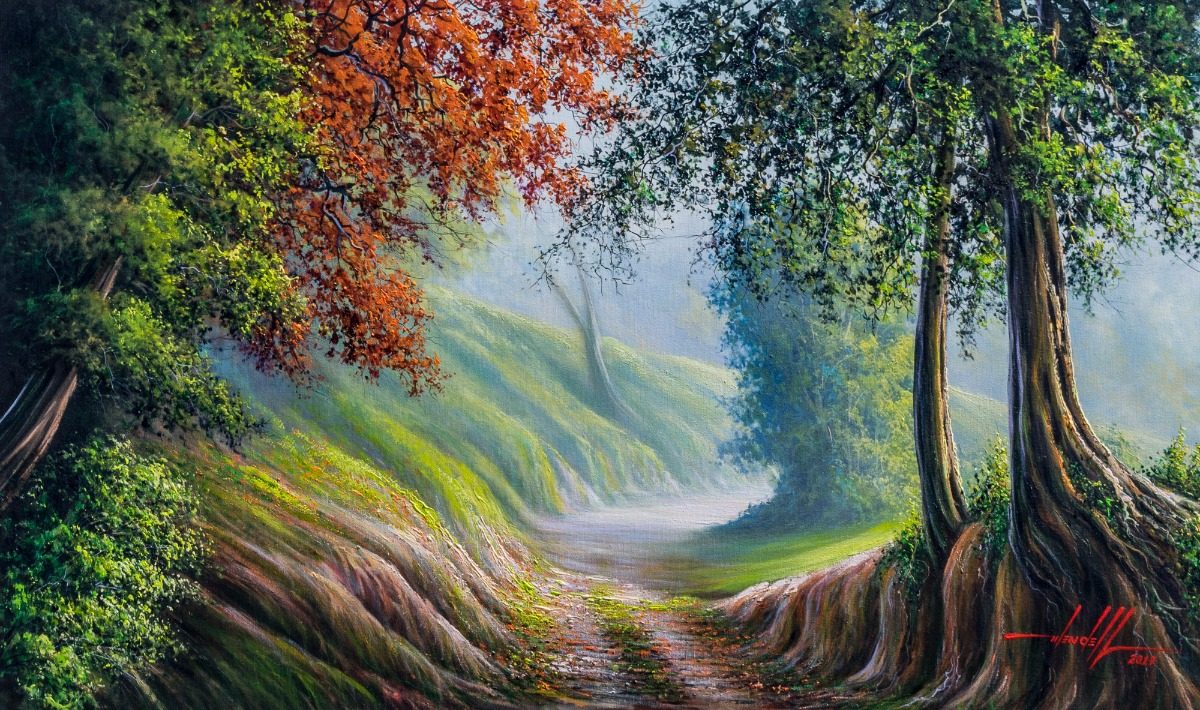 pintura de paisagem em tinta acrílica sobre tela 100 x 60 cm r