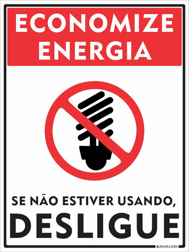 Placa Economize Energia Desligue A Luz 15x20cm Em Alumínio 