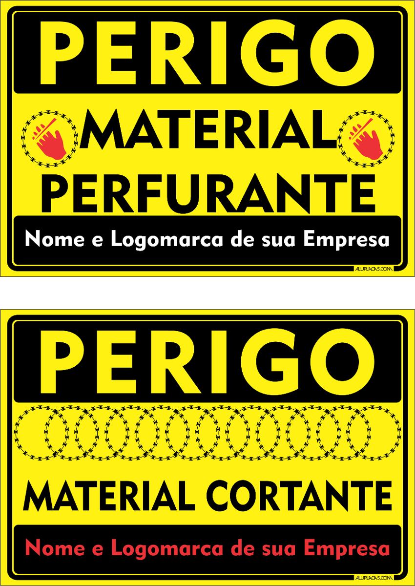Placa Personalizada Perigo Material Perfurante Sua Logo 