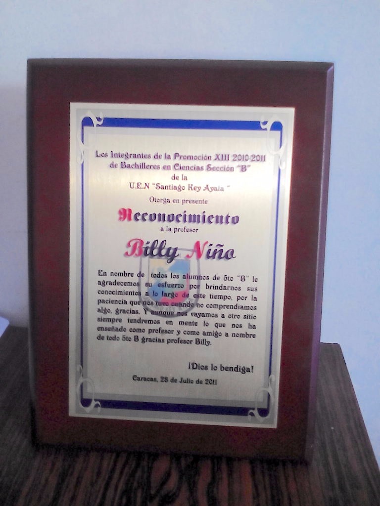 Placa Reconocimiento Agradecimiento Graduación Sublimadas 