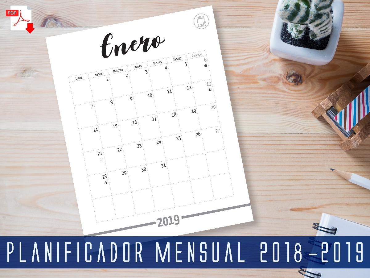 Planificador Mensual 2019 Pdf Imprimible + 2018 Gratis 