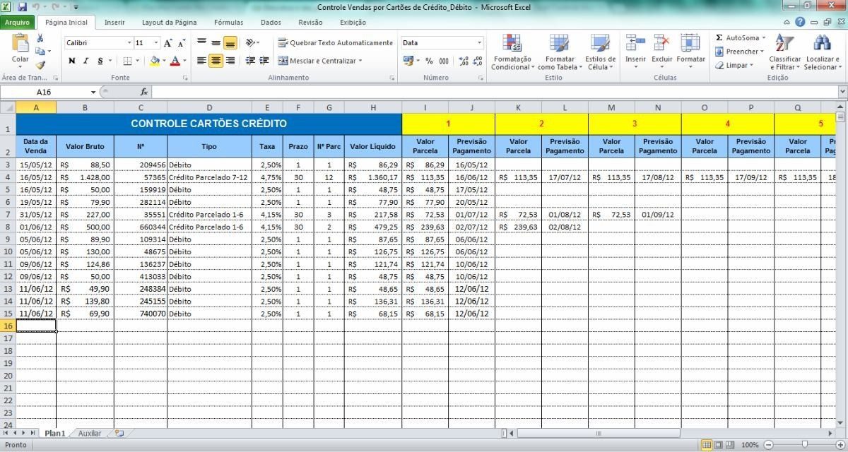 Planilha Controle De Vendas Com Cartões De Crédito E 