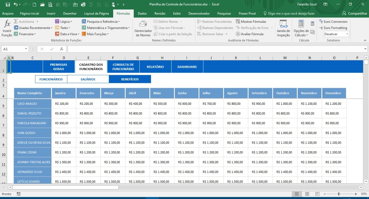 Planilha De Cadastro E Controle De Funcionários R 18,00 em Mercado Livre