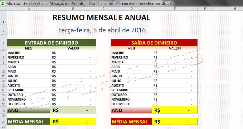 planilha de gasto mensal