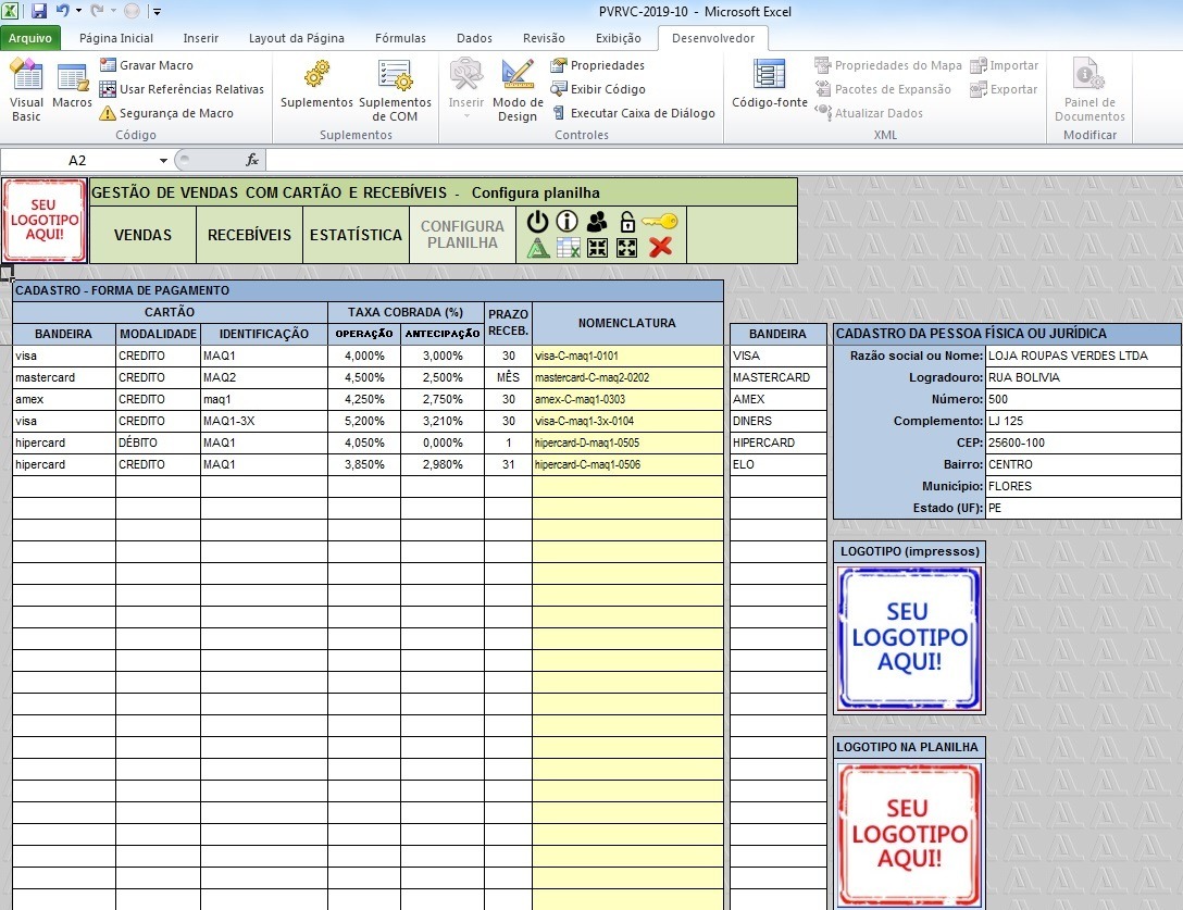 Planilha Excel Controle Vendas Cartões De Crédito E Débito 