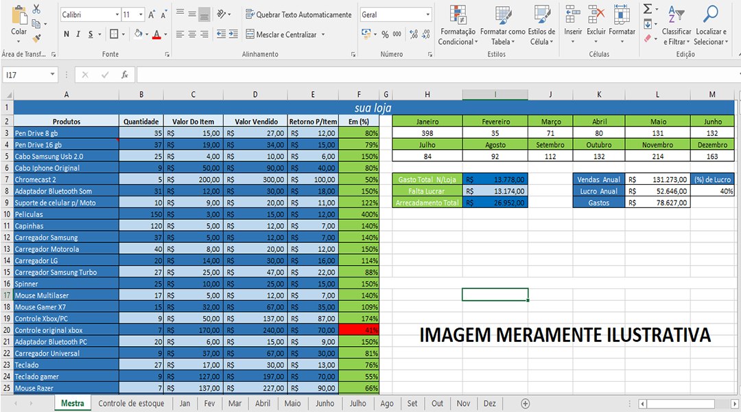 planilha excel controle vendas estoque lucro gasto automatic r 19
