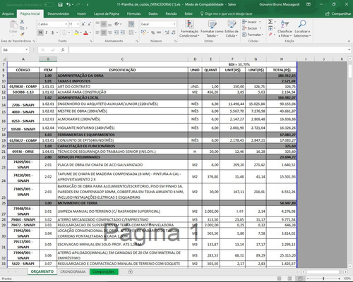 planilha excel orçamento e
